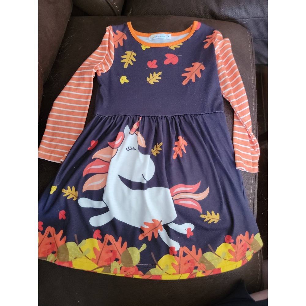 Wish me swing fall autumn Halloween leaves unicorn dress‎ size 4